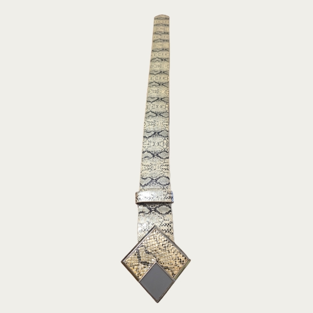 Vintage Vegan Maximalist Statement Piece Snakeskin Print Belt 27" - 31" - Picture 10 of 13